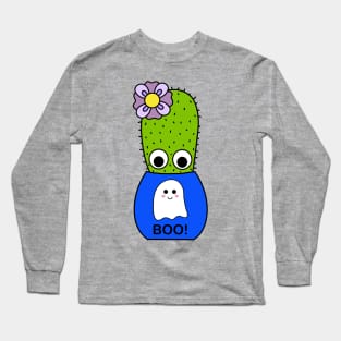 Cute Cactus Design #219: Cactus In Cute Ghost Pot Long Sleeve T-Shirt